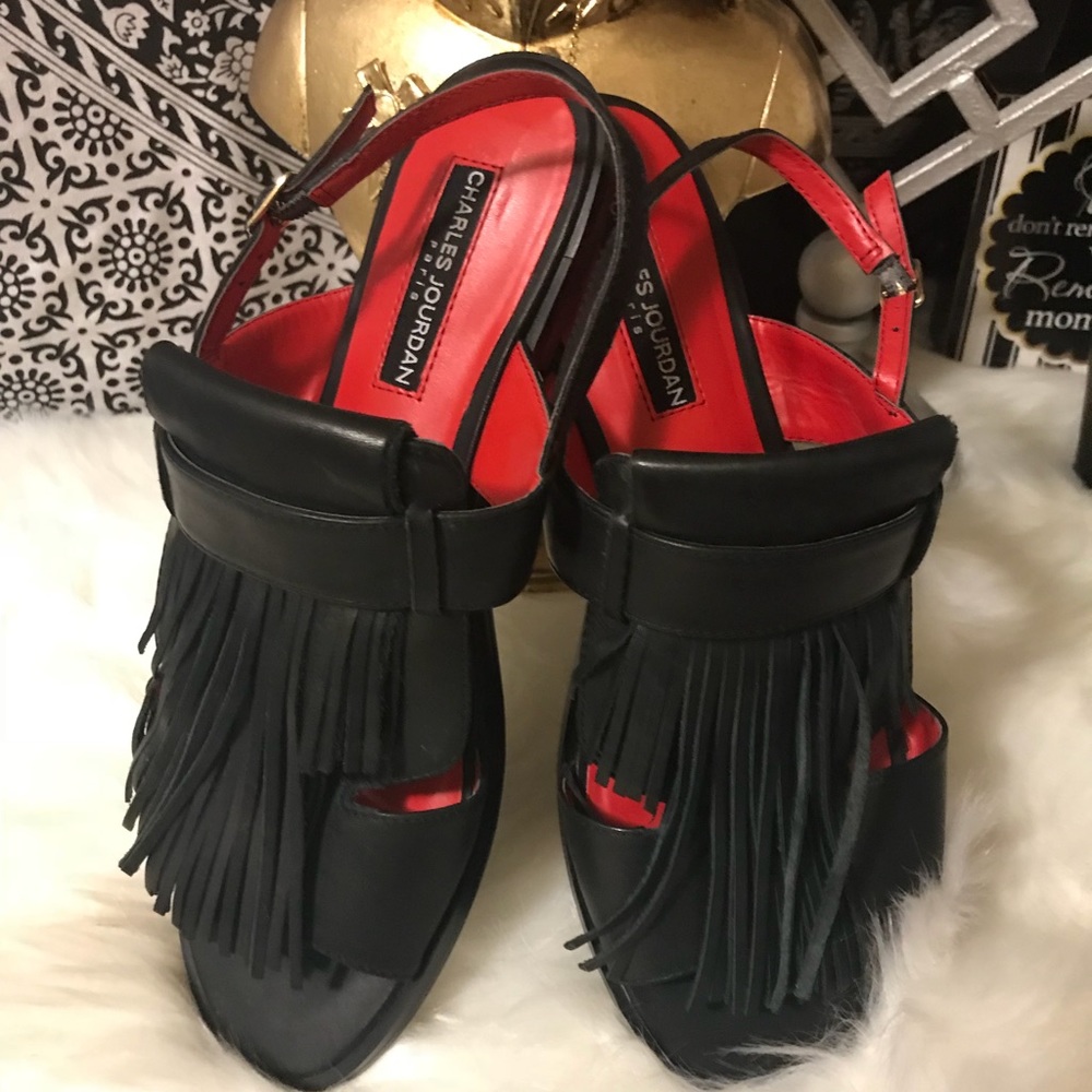 COPY - Charles Jourdan Paris fringe flat sandals.